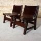 Pair of brutalist armchairs in wood and leather, 1970