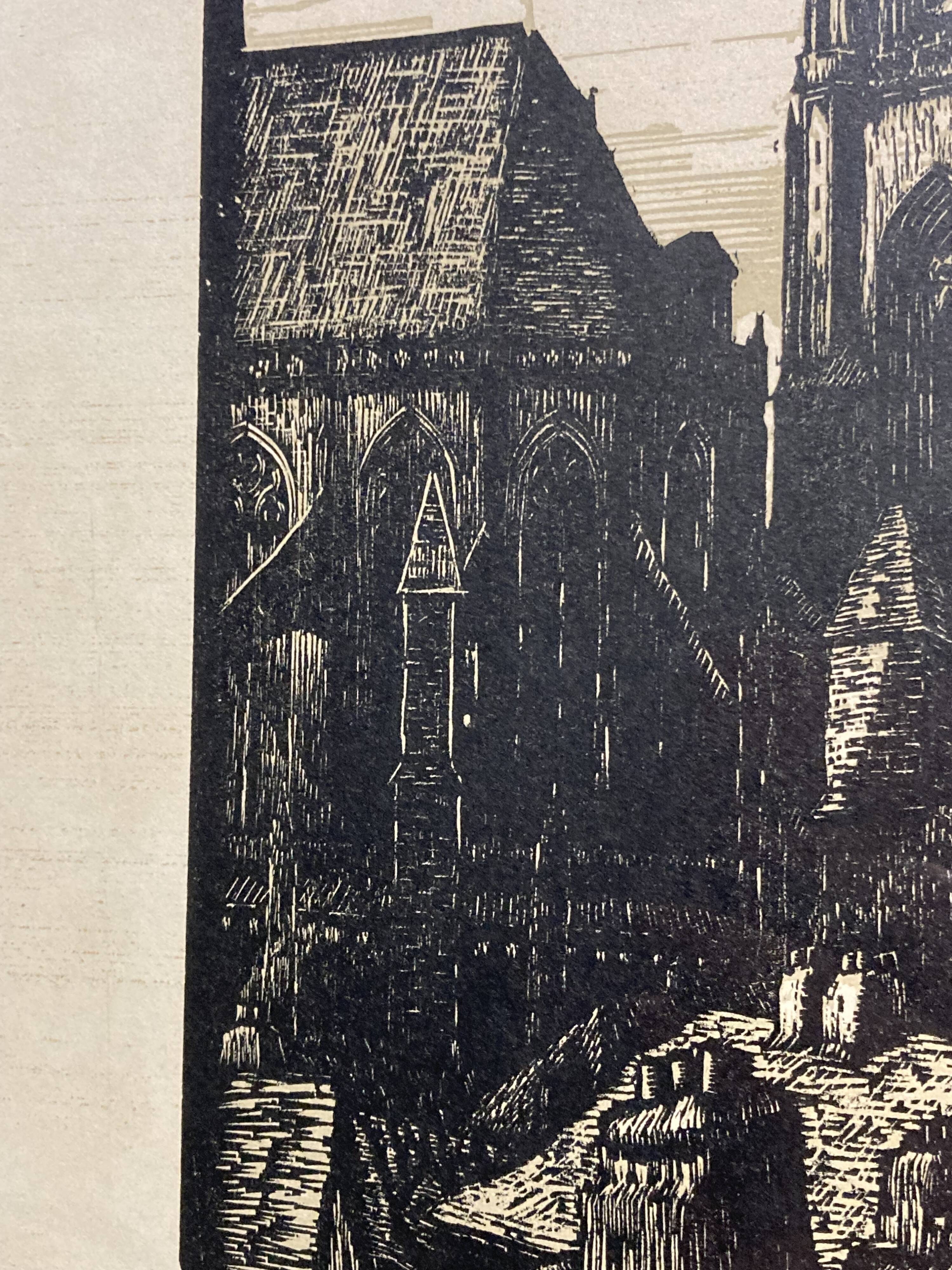 Old illustration of the Cathedral of Rodez, framed.