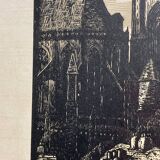 Old illustration of the Cathedral of Rodez, framed.