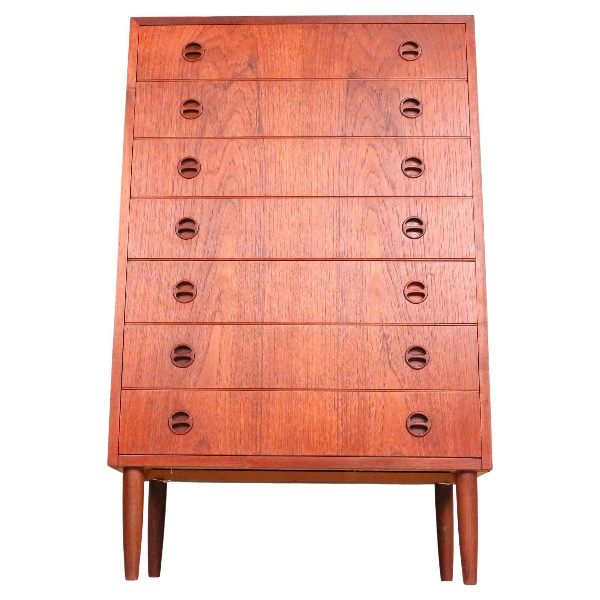 Mid-century modern Danish chest of seven drawers, tallboy in teak, 1960s