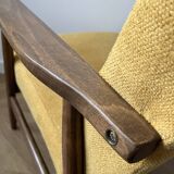 Vintage Club Mid-Century Modern Armchair: Yellow Fabric & Beech Wood Frame