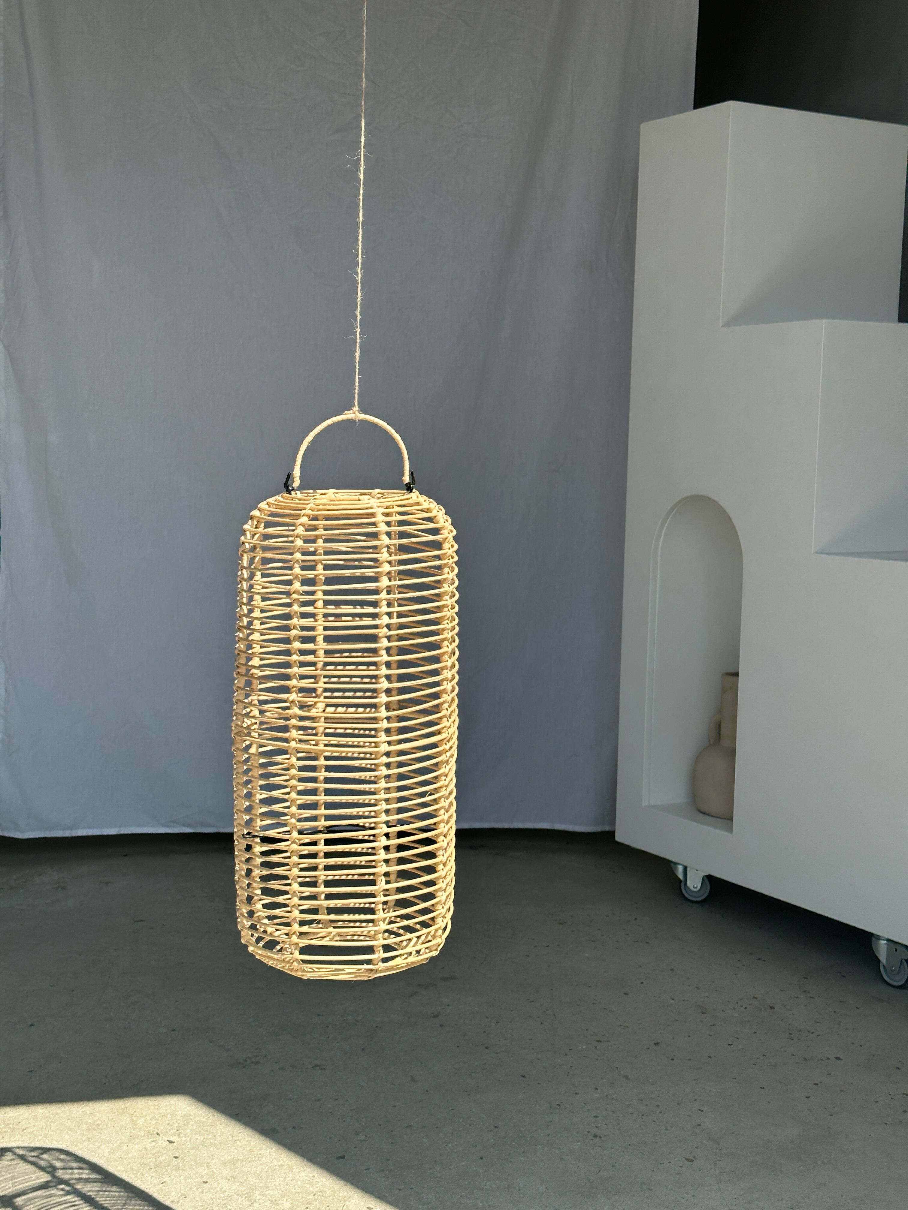 Large lantern-shaped rattan pendant lamp H50 D24