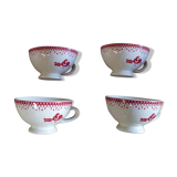 Beige porcelain bowls deco rooster bind of wine bordeau Lot of 4 Brocanteespritdantan