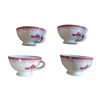 Beige porcelain bowls deco rooster bind of wine bordeau Lot of 4 Brocanteespritdantan