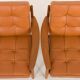 Rare Grete Jalk teak lounge chairs in aniline cognac leather for Cado