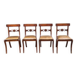 4 Regency chairs in solid wood and brown-beige leather from the 19th century.