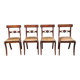 4 Regency chairs in solid wood and brown-beige leather from the 19th century.
