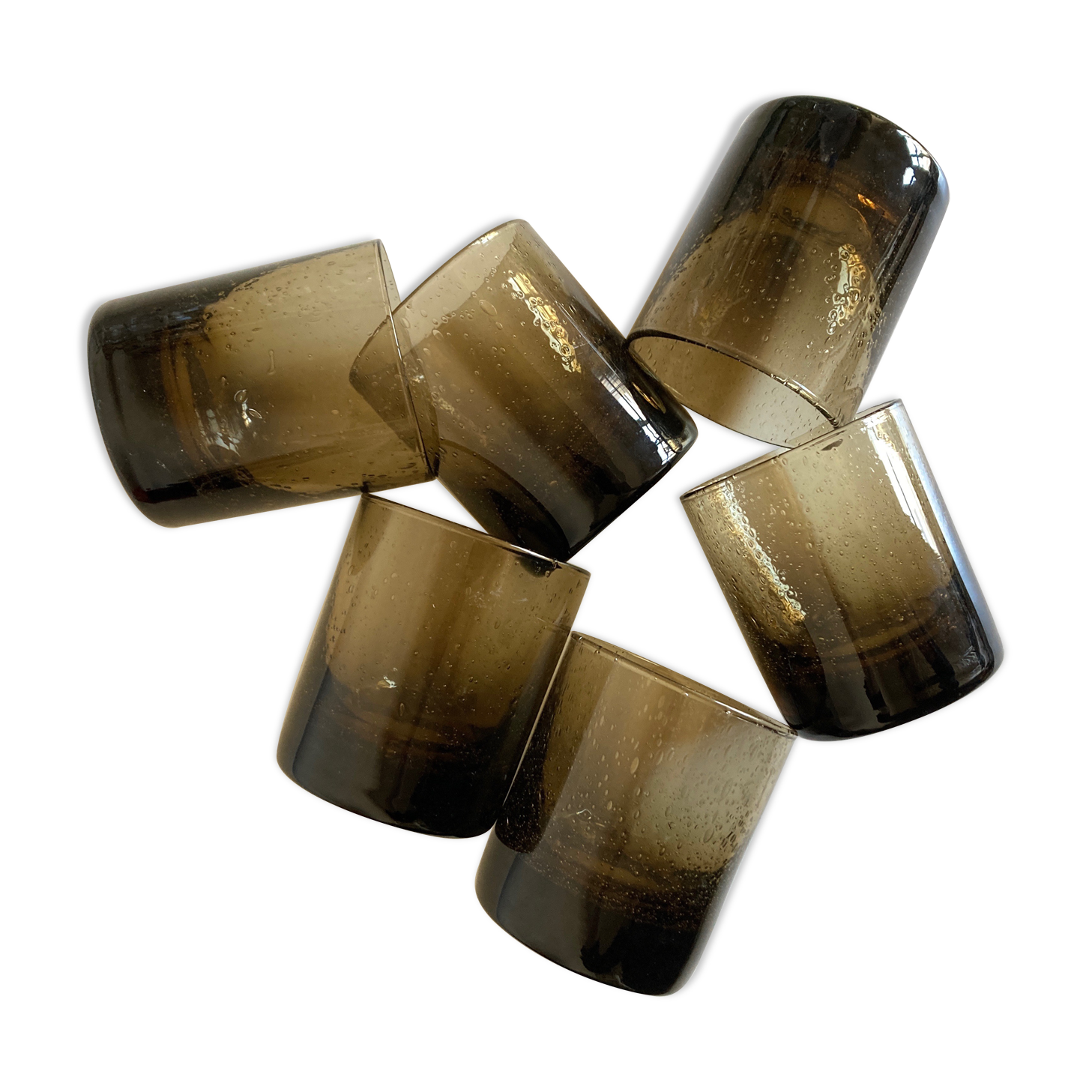 Set de 6 verres gobelets en verre bullé 1970