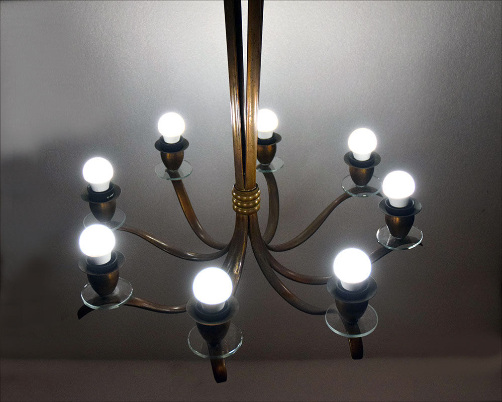 Lustre en laiton du milieu du siècle production italienne, années 1950