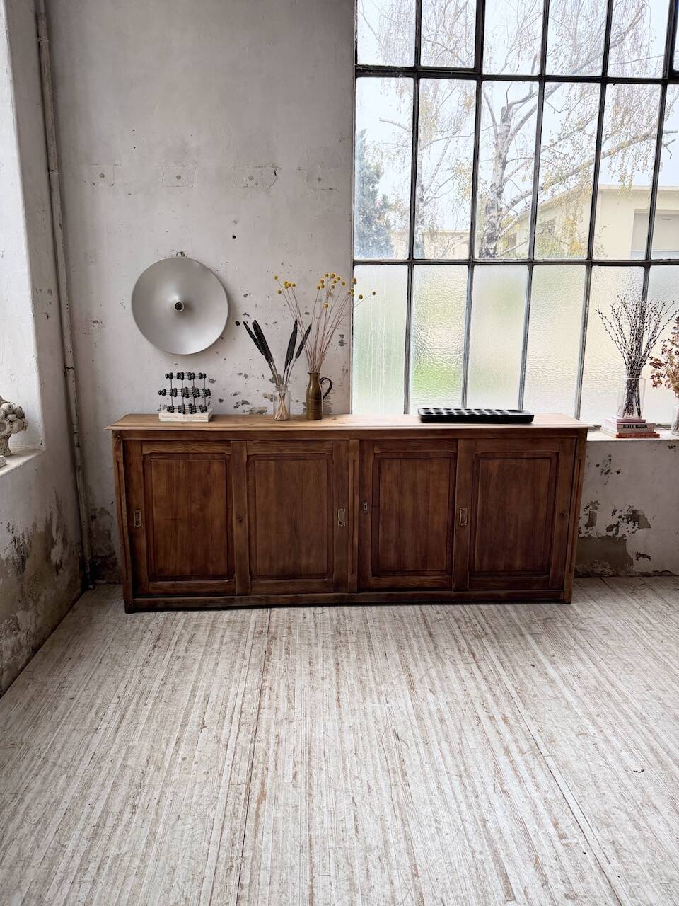 XL oak workshop sideboard with sliding doors from 1900