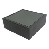Square Black Leather Coffee Table with Mirrored Top, 1970s