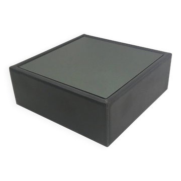 Table basse carrée en cuir noir avec plateau miroir, années 1970