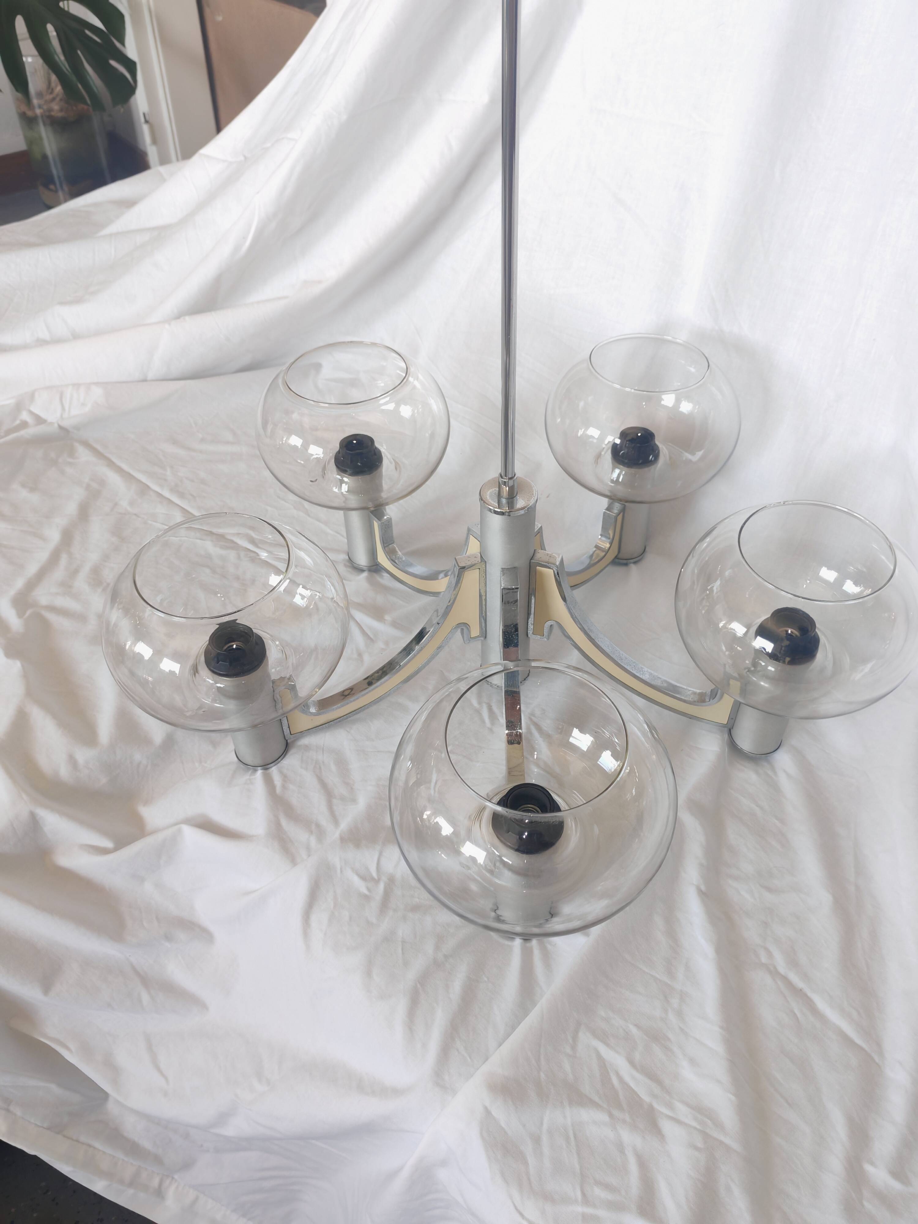 5-branched chandelier by Sciolari, Italy, space age, 1970