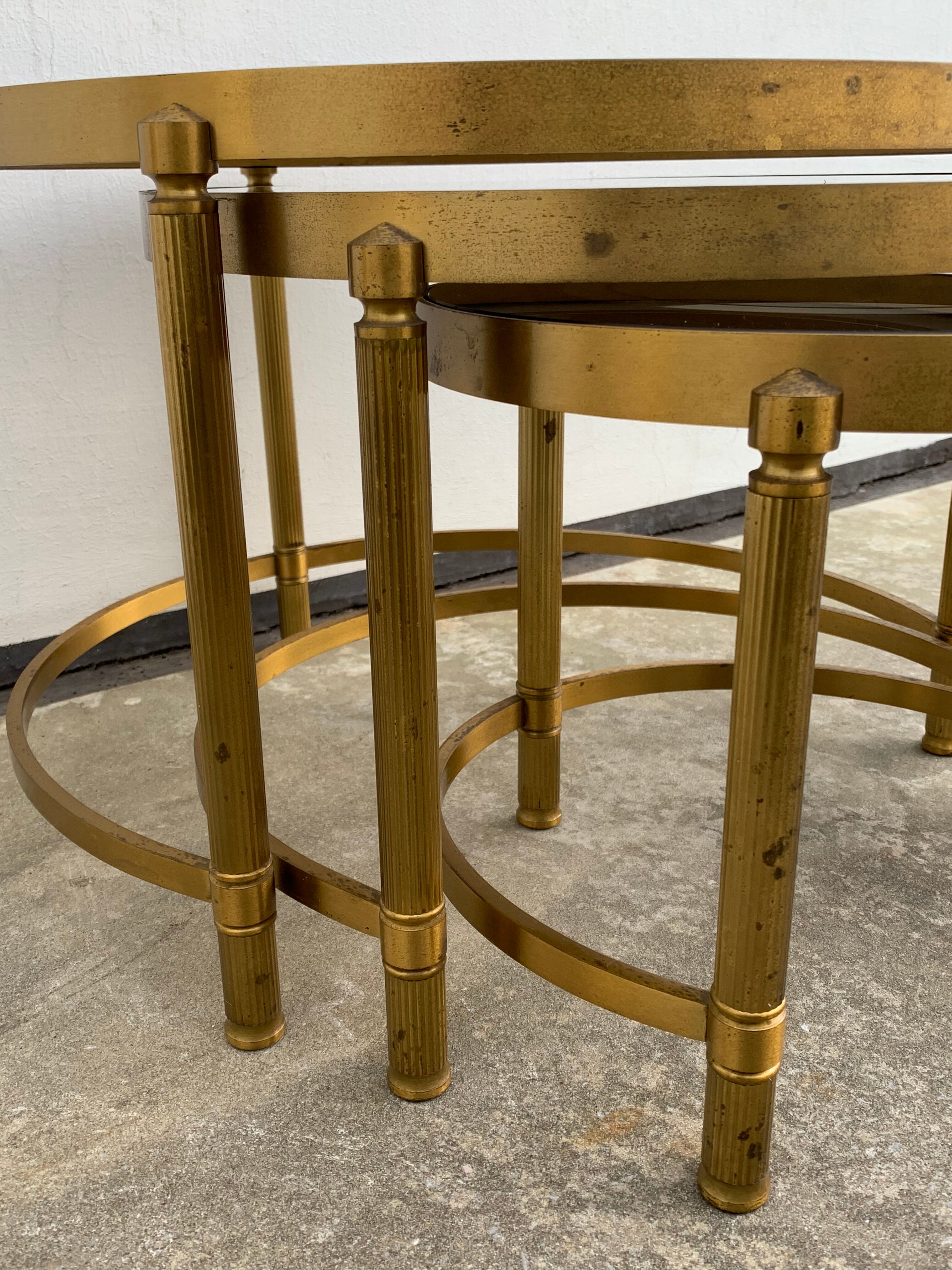 Three round brass tables 1970