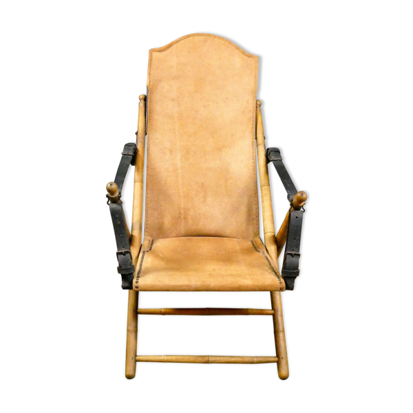 Chaise pliante de salon de campagne de safari antique, Espagne 19ème siècle