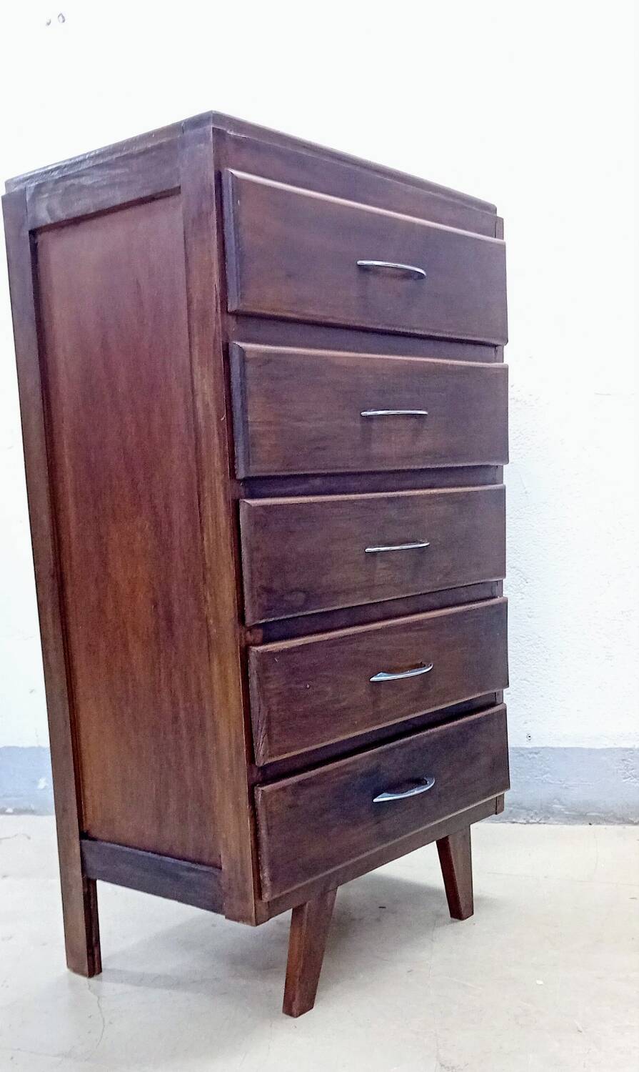 Scandinavian bedside chest of drawers mid-century vintage compass feet
