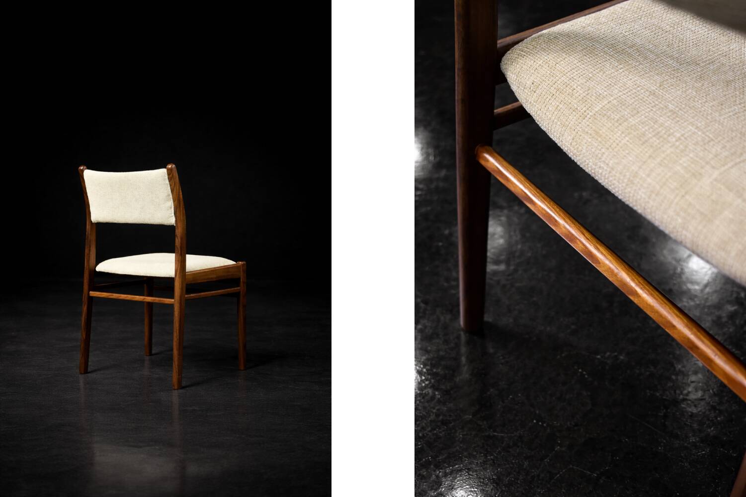 Vintage Mid-Century Modern Danish Teak & Beige Fabric Chairs, Set of 4