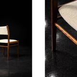 Vintage Mid-Century Modern Danish Teak & Beige Fabric Chairs, Set of 4