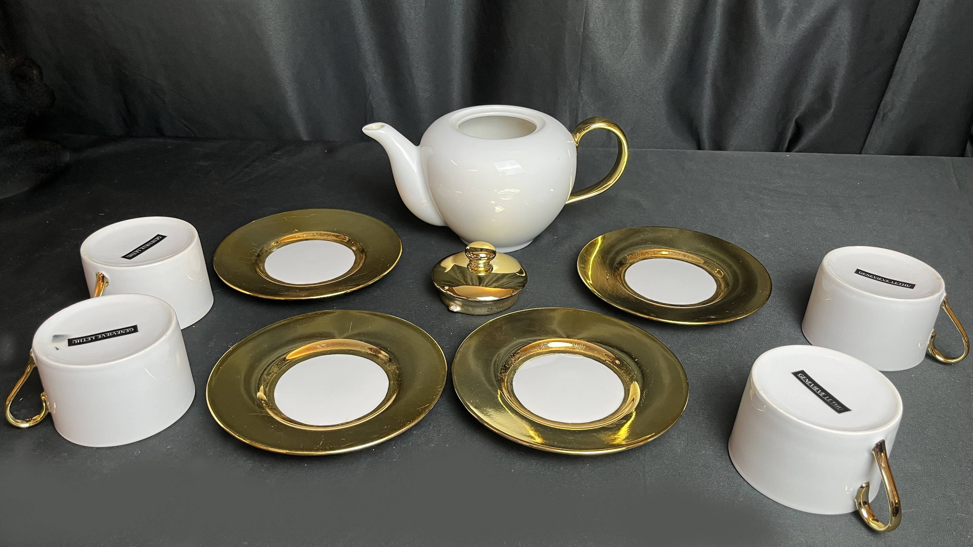 Tableware coffee and tea service 5 pieces Geneviève Lethu 20th century