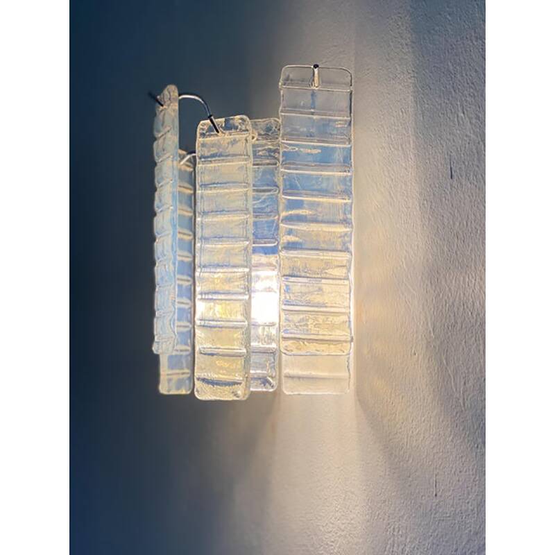 Set of Two Contemporary Opalino Strips “Listelli” Murano Glass Wall Sconces