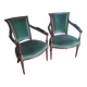 pair of Directoire armchairs in walnut, early 19th century, green velvet
