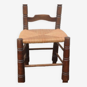 Wooden chair with straw seat in the Dudouyt style