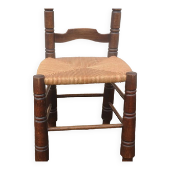 Wooden chair with straw seat in the Dudouyt style