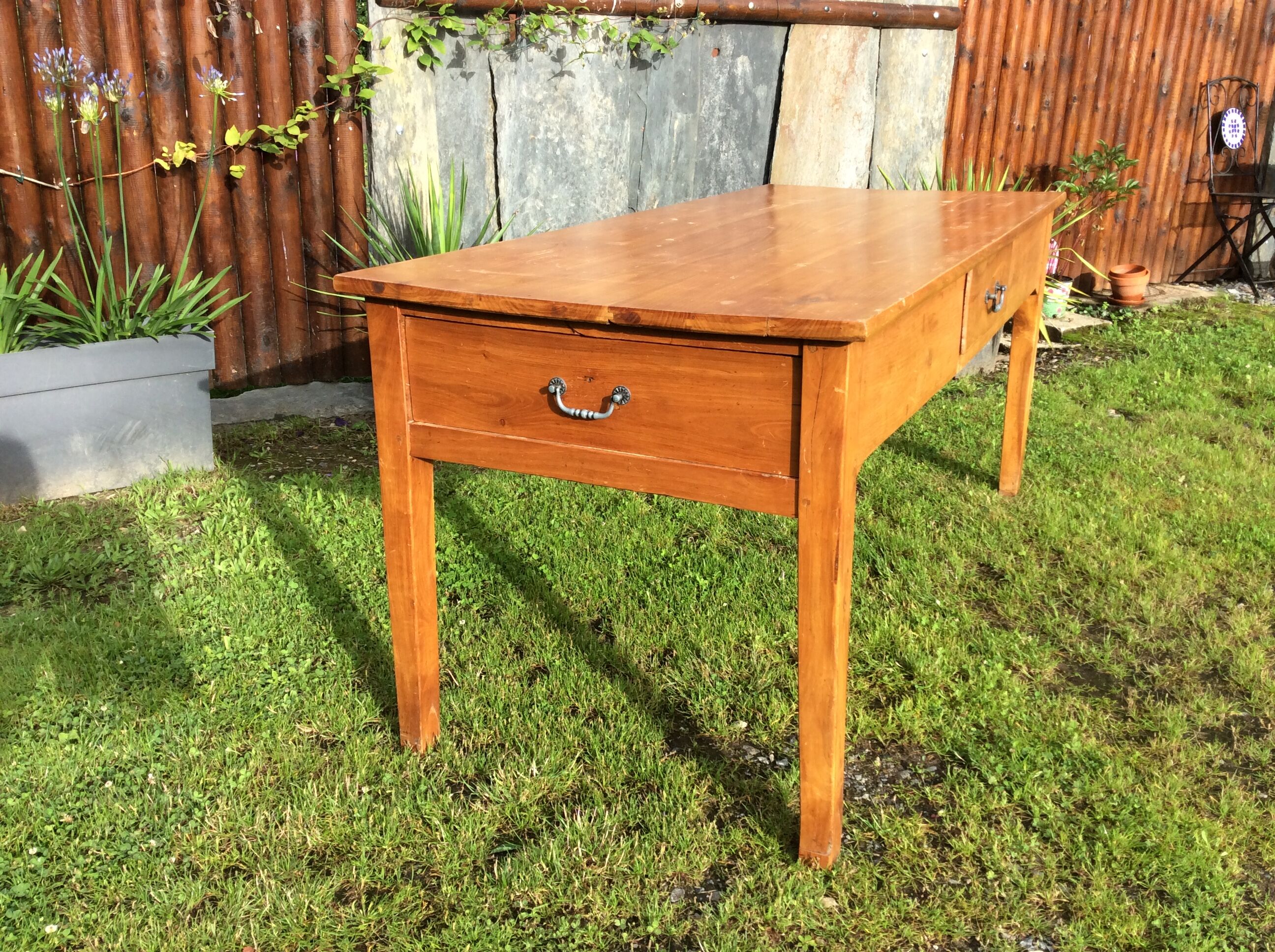Old farmhouse table with 3 cherry drawers