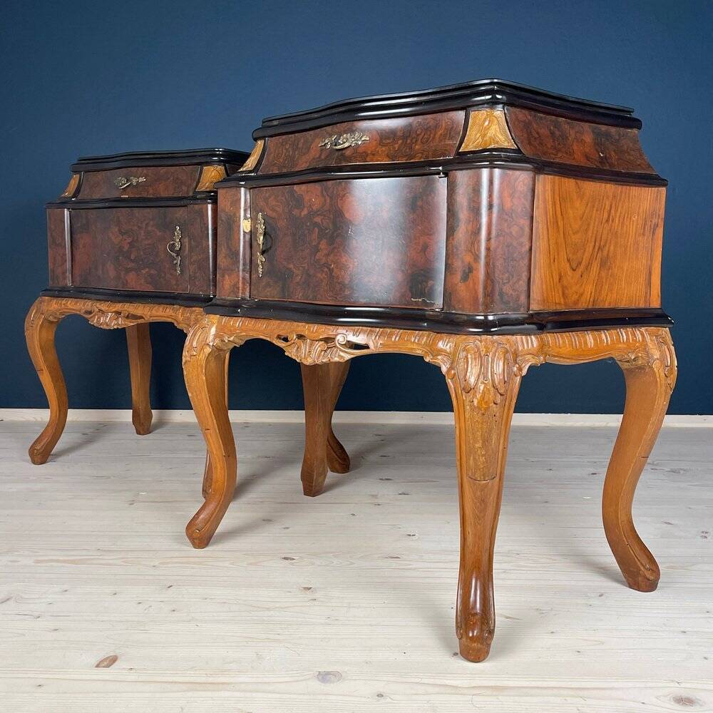 Vintage wooden bedside tables, Italy, 1950s, set of 2