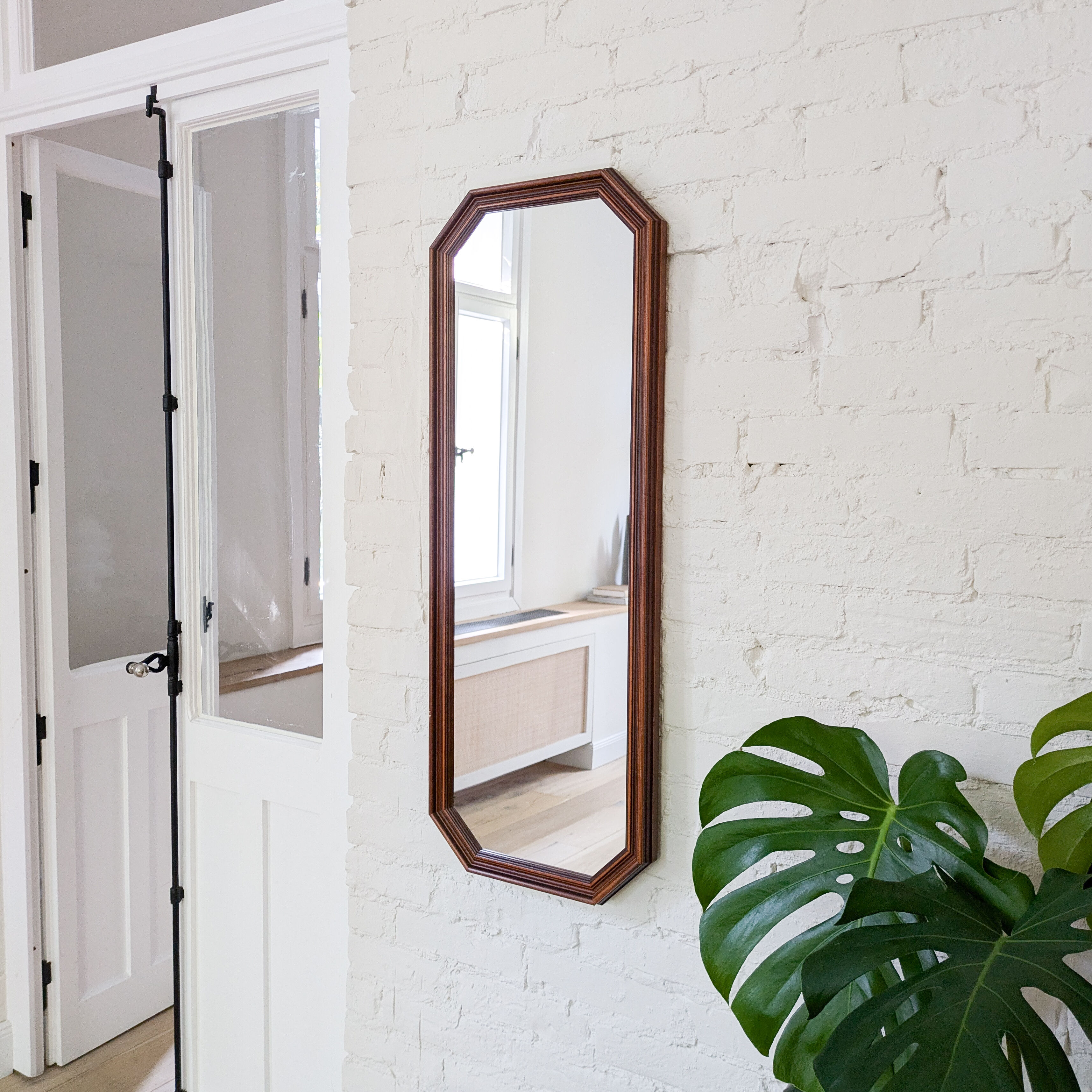 Miroir vintage octogonal en bois massif, rétro salle de bain salon couloir