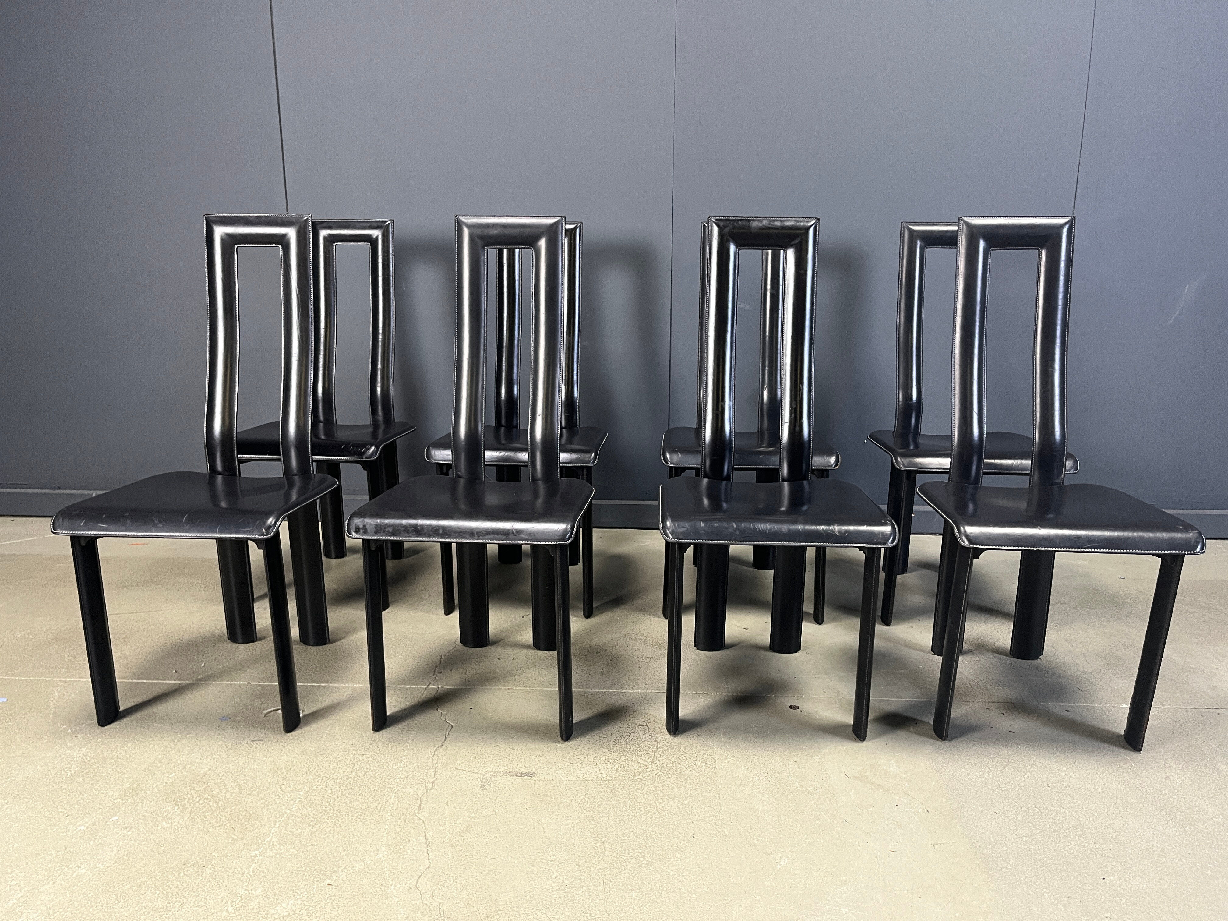 Italian Model Regia Dining Chairs by Antonello Mosca for Ycami, 1980s, Set of 8