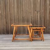 Rattan and glass nesting tables
