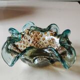 Corolla/floral pocket emptier. In Murano blown glass. Turquoise/Gold/silver inclusions