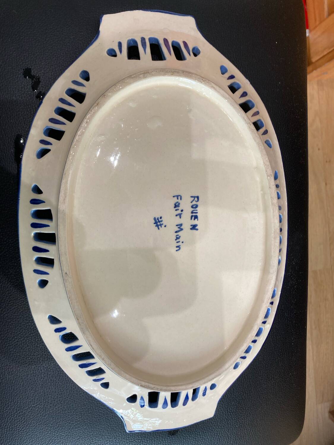 openwork fruit or bread basket in Rouen earthenware, early 20th century