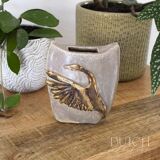 Vintage Ceramic Swan Vase, Studio Pottery Art, Rectangle Shape, Flying Bird