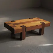 Table basse artisanale à plateau graphique, vers 1980