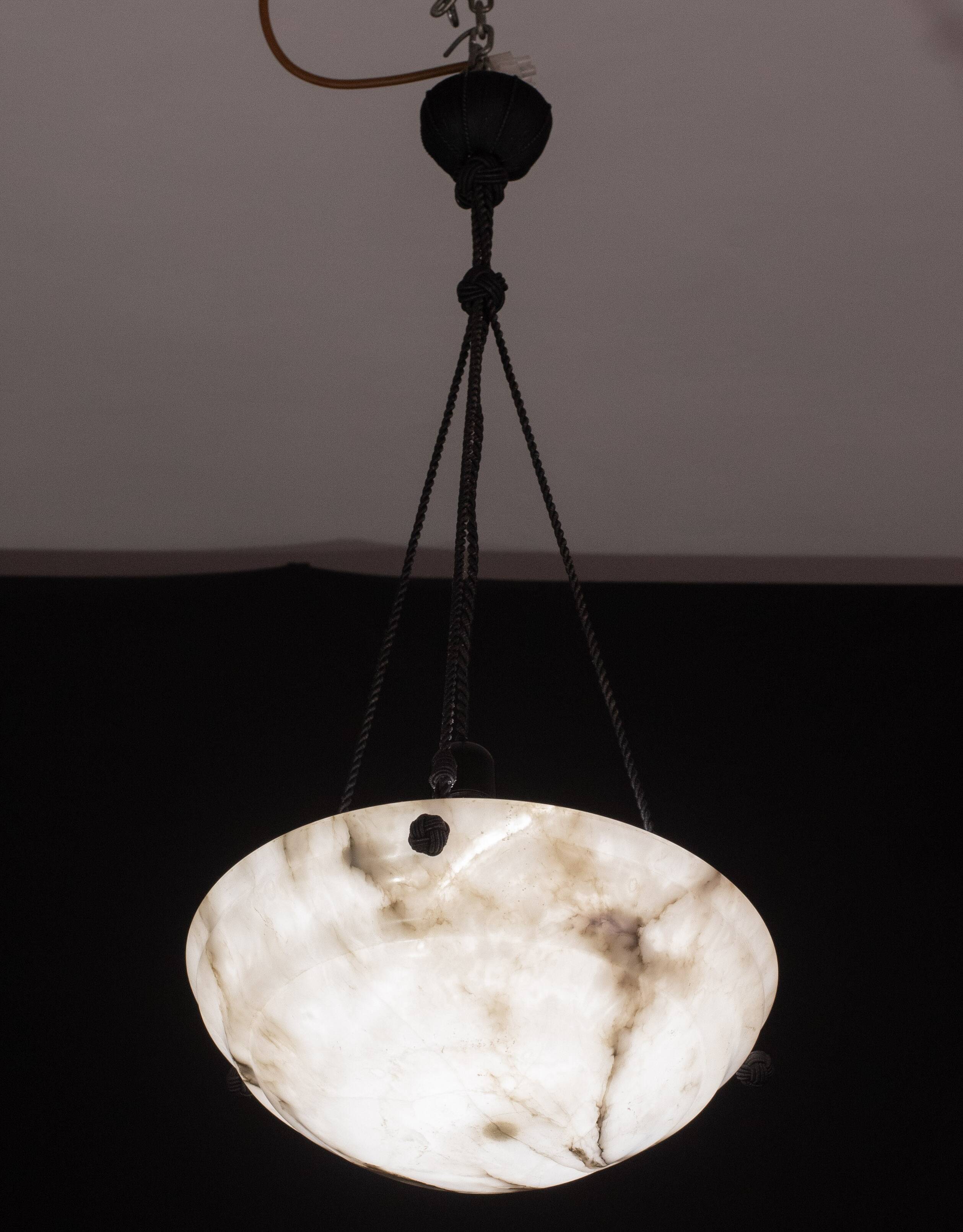 Lustre Art Déco en albâtre blanc, années 1950