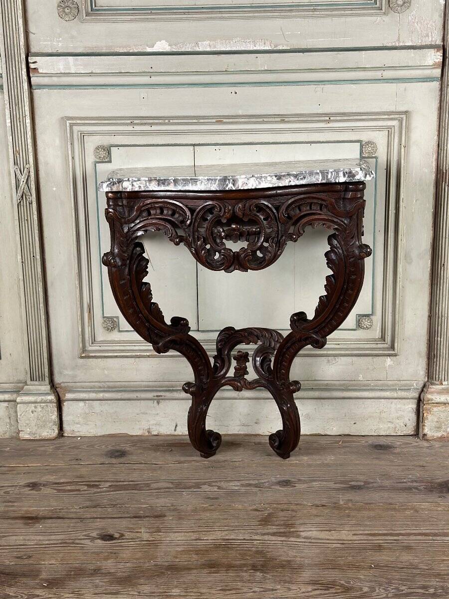 Louis XV style console in carved wood, grey Ardennes marble, 18th century
