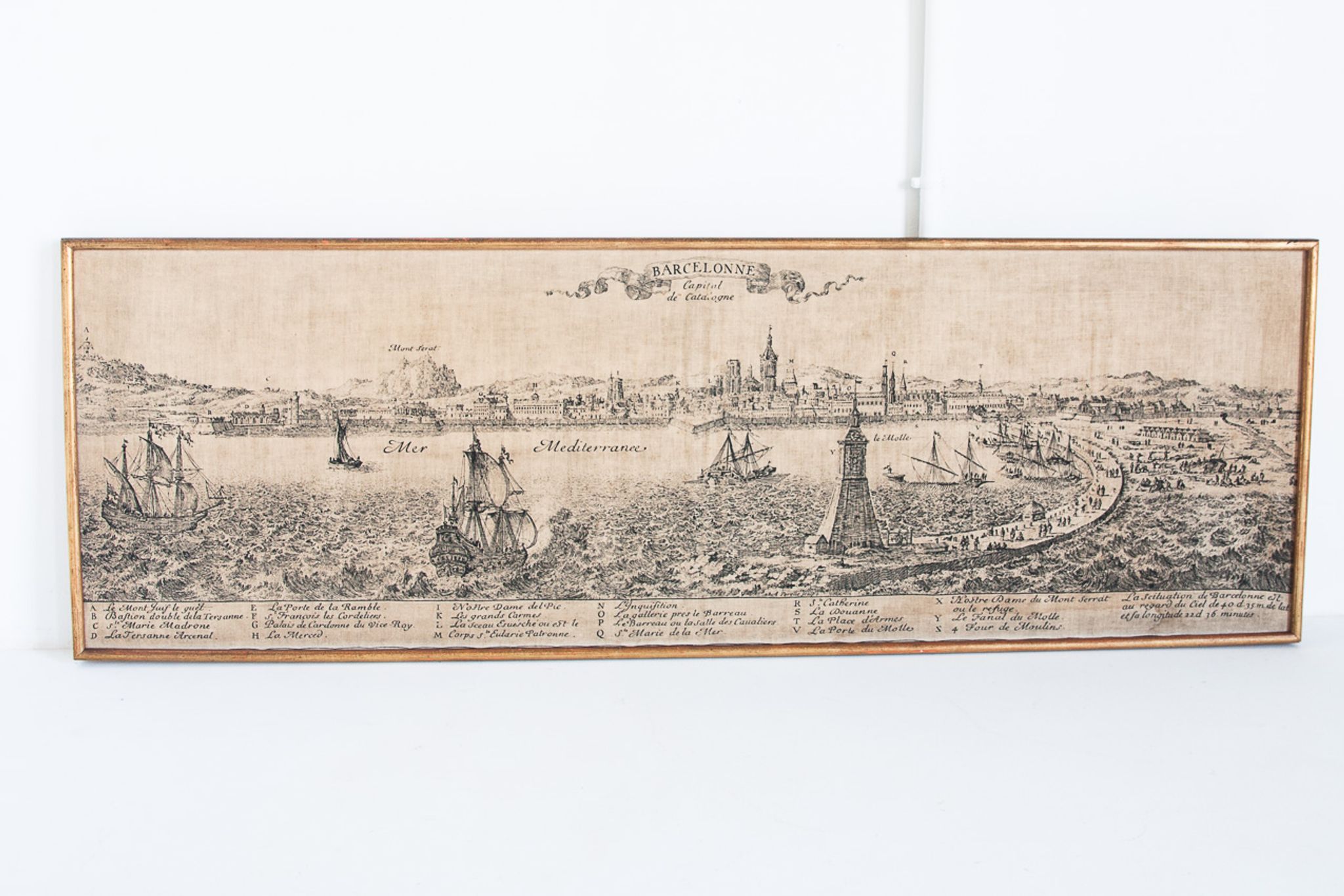 Serigraphy on canvas of Barcelona vintage reproduction of an engraving of the eighteenth century