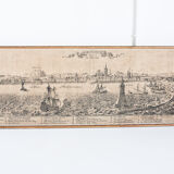 Serigraphie sur toile de Barcelone vintage reproduction d' une gravure du XVIIIe siècle