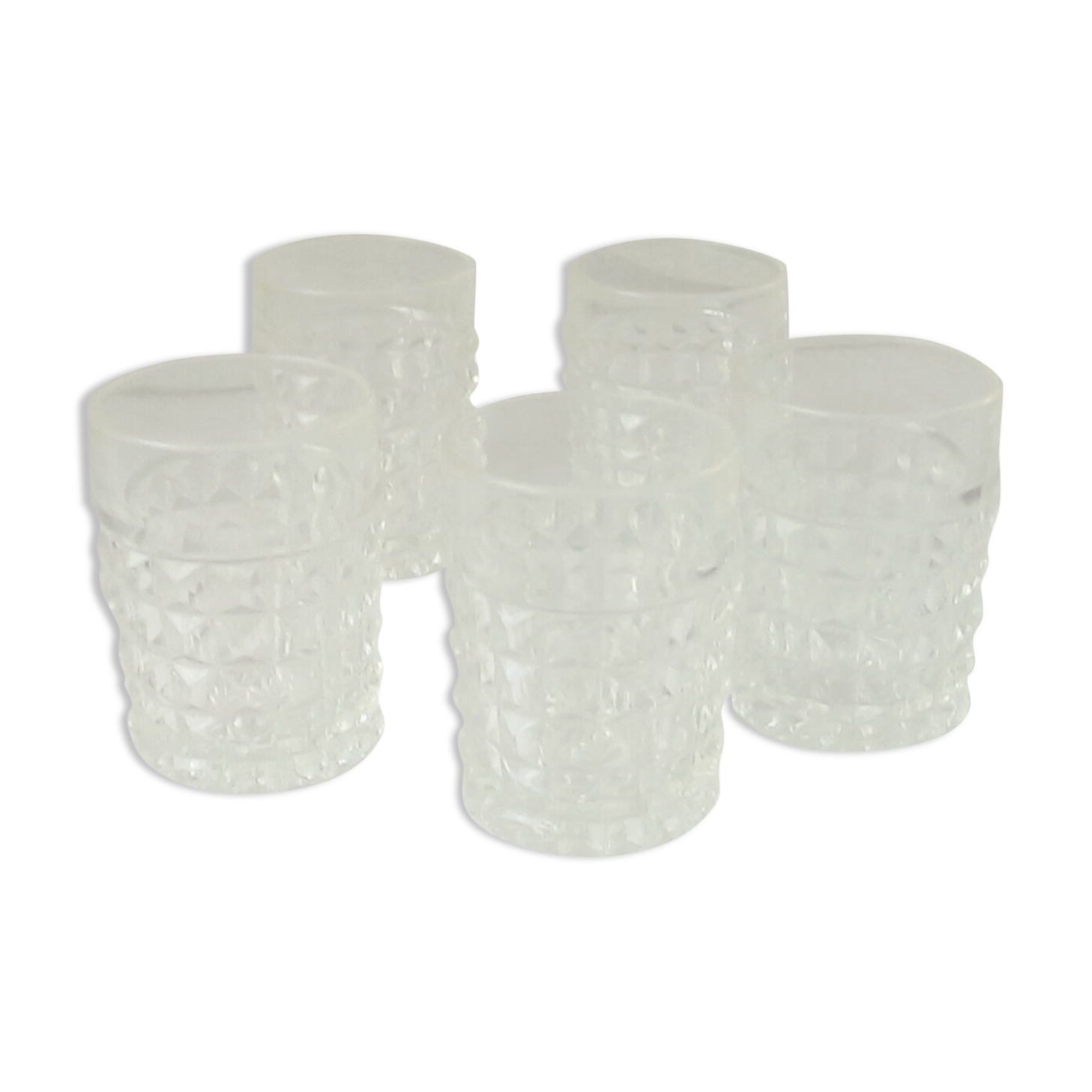 5 glass cups diamond tip effect 70s
