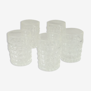 5 glass cups diamond tip effect 70s