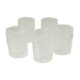 5 verres gobelets en verre taille effet pointe de diamant annees 70