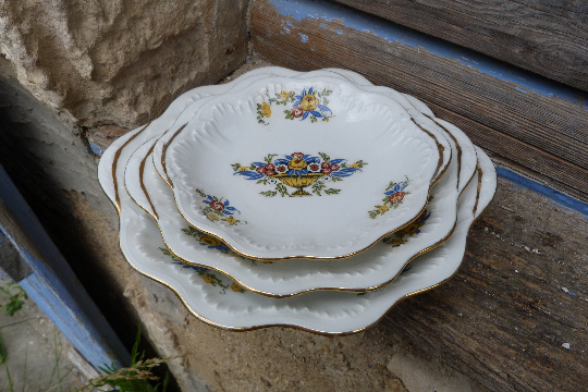 Set of 3 porcelain ravines Old Limoges Art Deco motifs