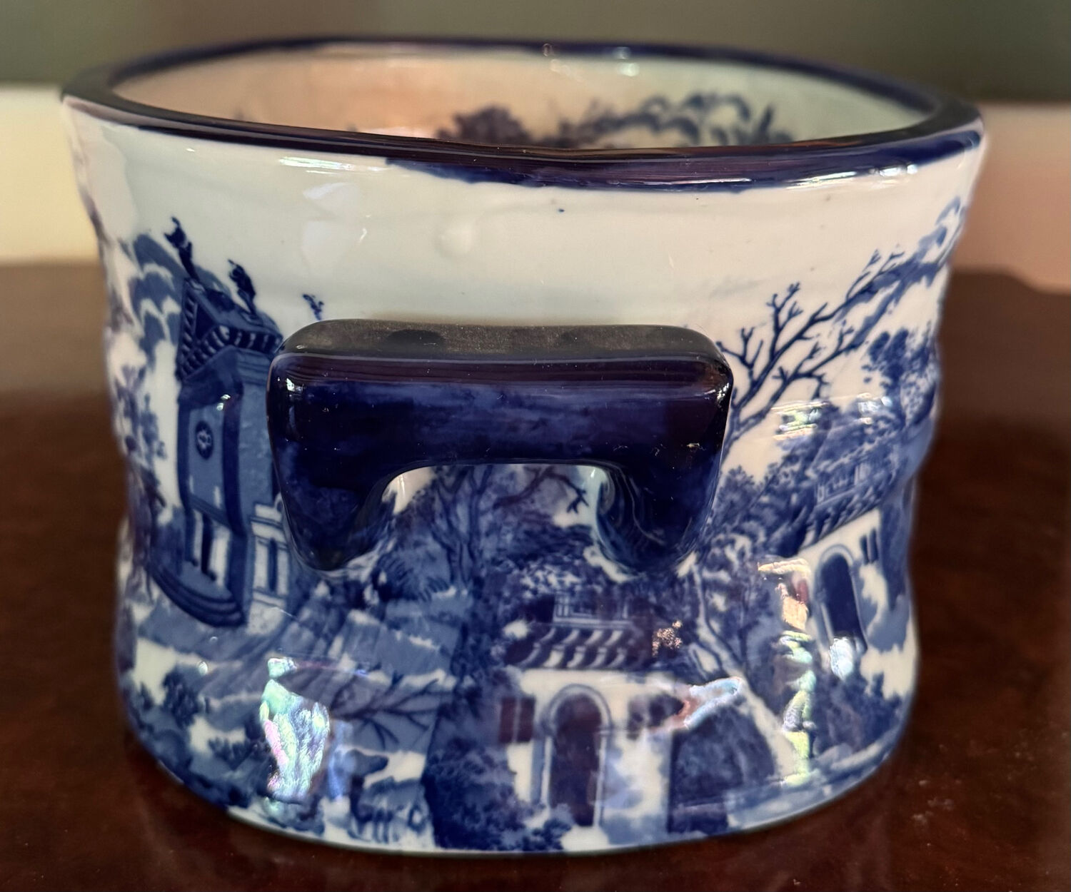English earthenware planter, blue monochrome, 20th century