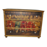 Brown pine chest of drawers with Vespa photo decor, 3 drawers, neo-vintage rustic style.