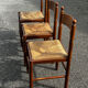 Set of 3 vintage wooden and straw chairs – 1950s
