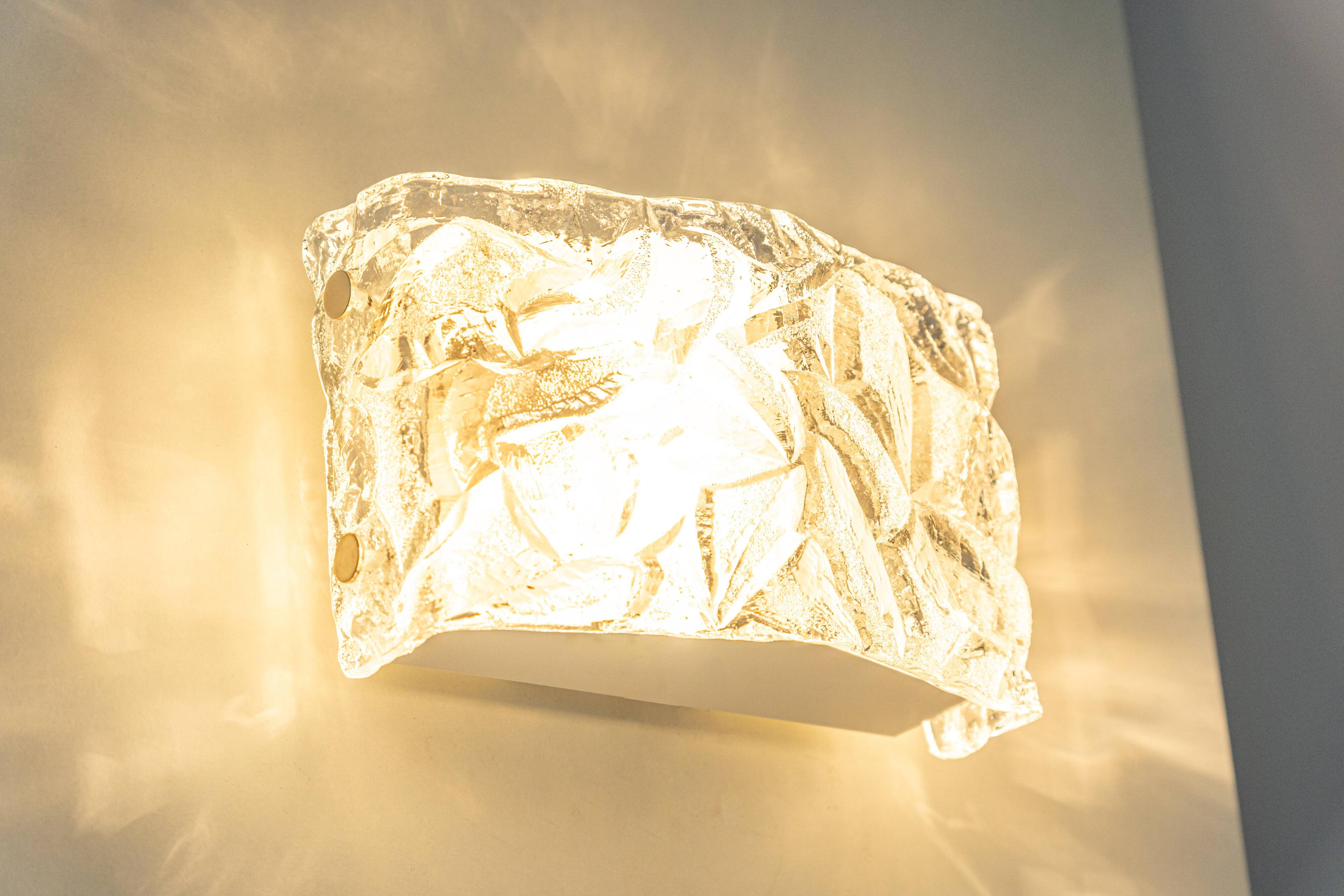 Pair of Murano glass wall sconces by Kaiser, Germany, 1970s.