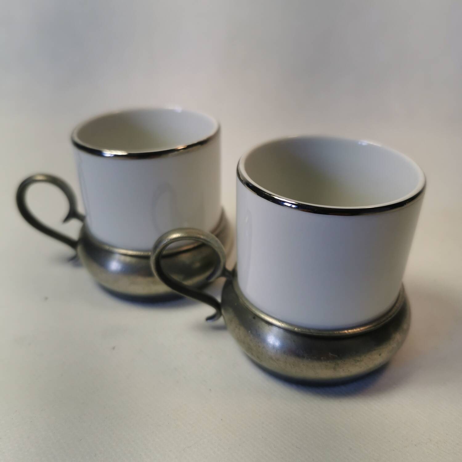 Charming vintage Italian espresso coffee cups White Porcelain and silver base