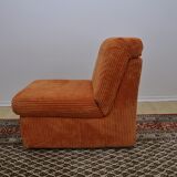 Orange corduroy Modular sofa from the 70's, 3 pieces